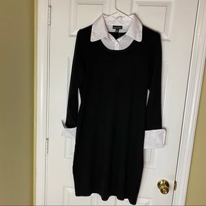 Nina Leonard Black Spread Collar Sweater Dress